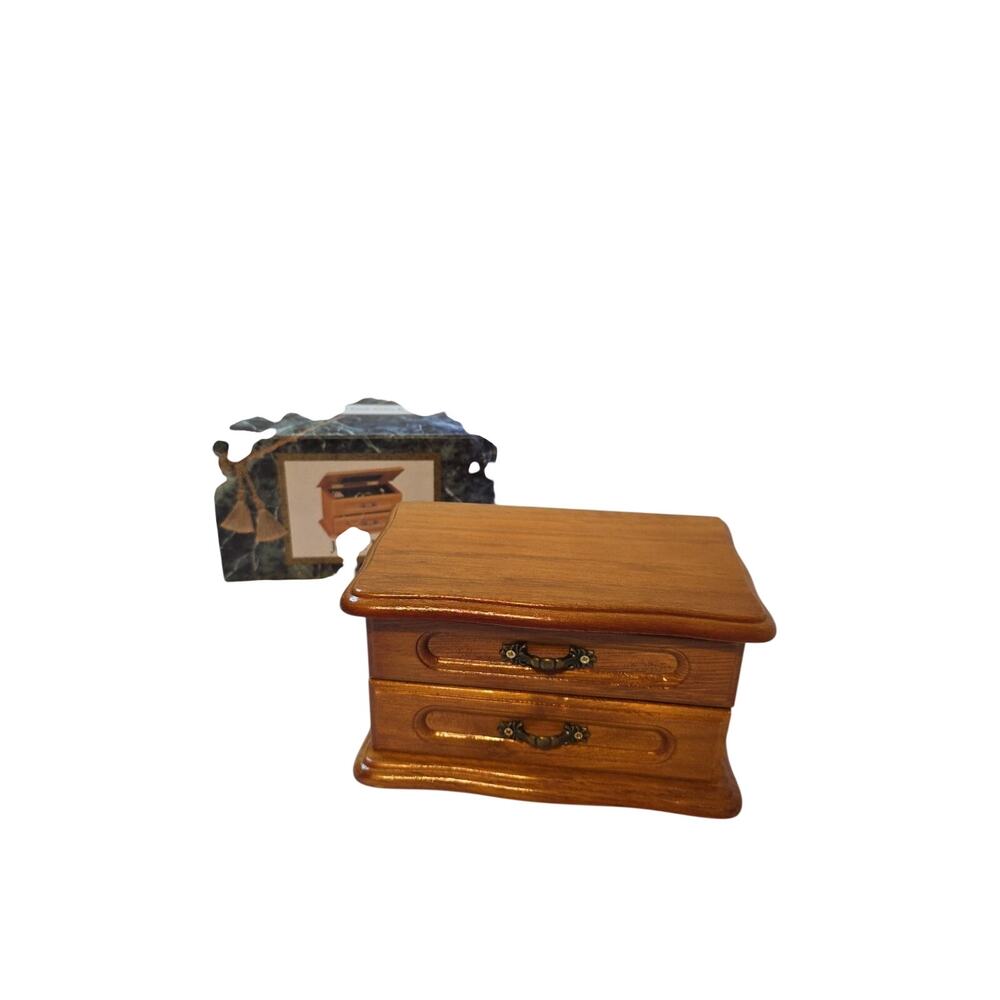 NEW Vintage Oak Finish Jewelry Box Kmart Faux Drawer Mirror